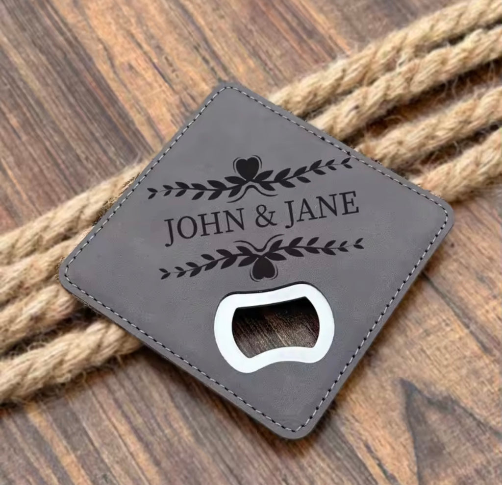 Leather Coaster and Stainless Bottle Opener