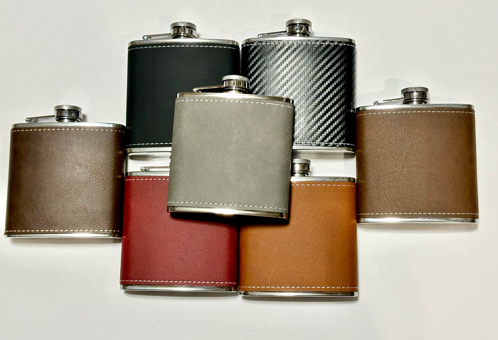 Stainless Steel and Leather Wrapped 6oz Hip Flask