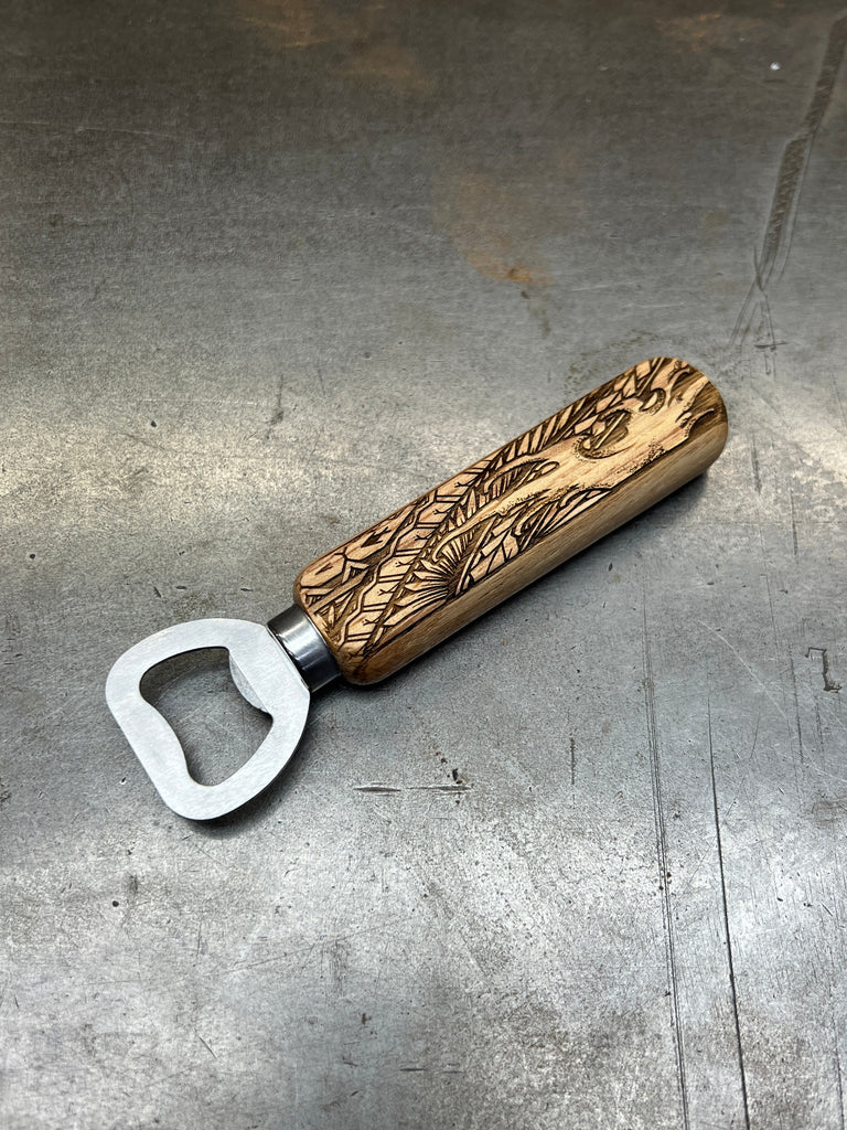 Wood handle bottle opener