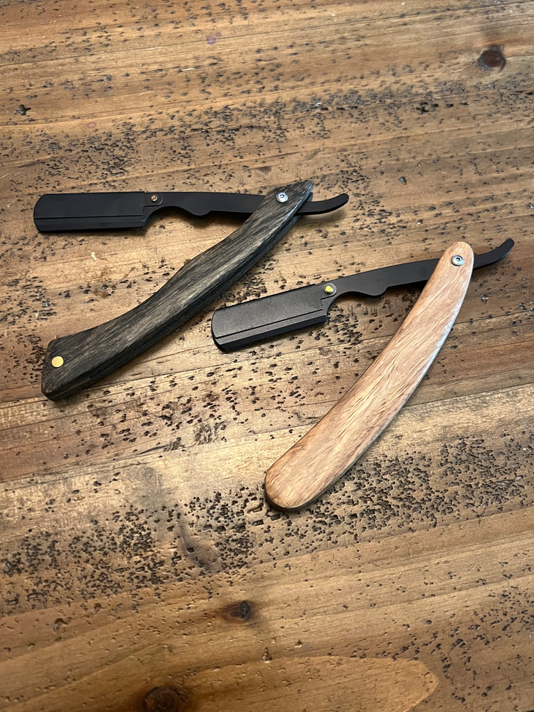 Blank black straight razor with wood handle