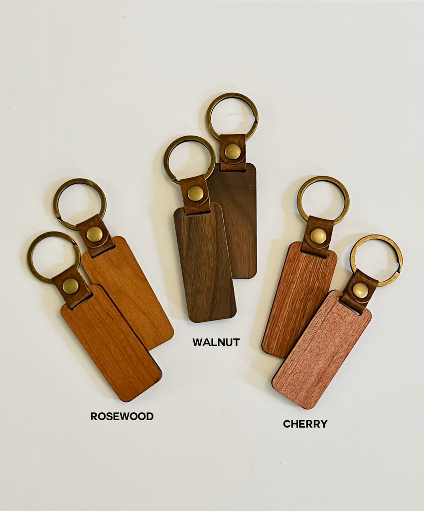 Blank wooden keychains with hardware